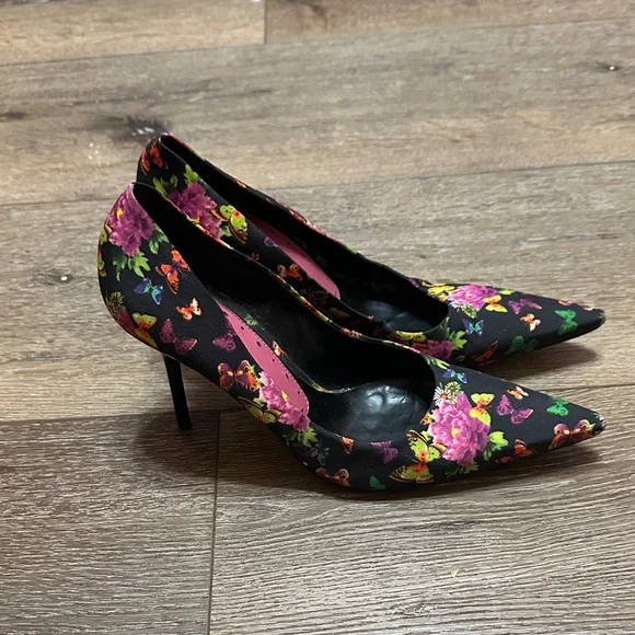 BCBGirls Black Floral Heels - Picture 2 of 7